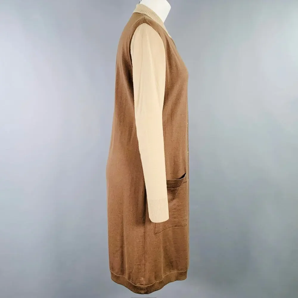 CELINE Size M Brown Beige Color Block 2 Pockets Cardigan